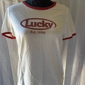 Lucky Brand White and Red Short Sleeve Tee